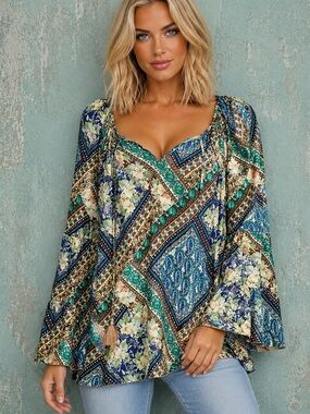 Johnny Was MIZA TIERED BLOUSE NWT